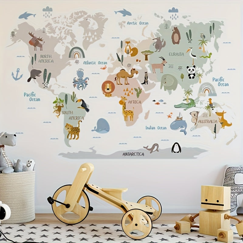 3D zoo map wall decal with colorful animal illustrations