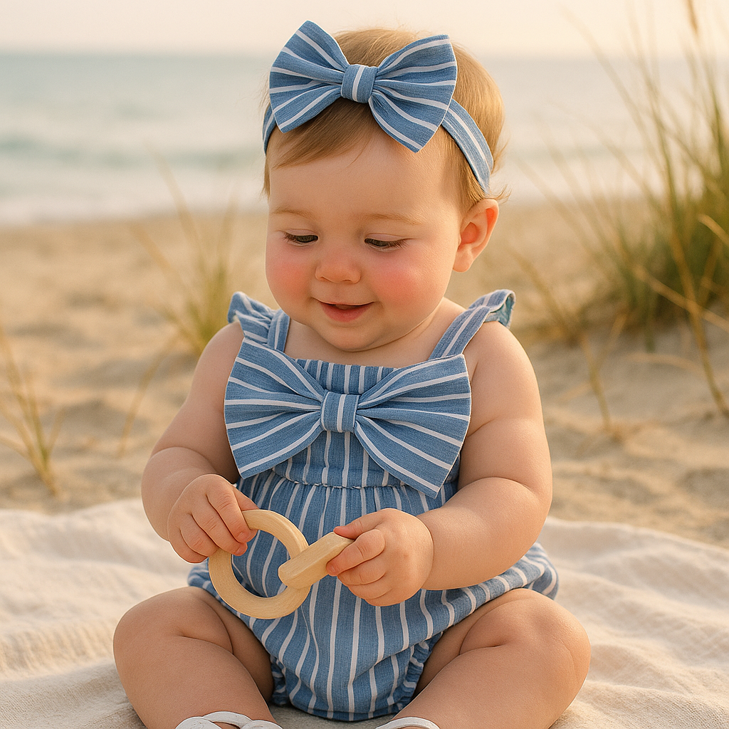 Baby Girl Romper Set with Matching Bow Headband | Outdoor Outfit