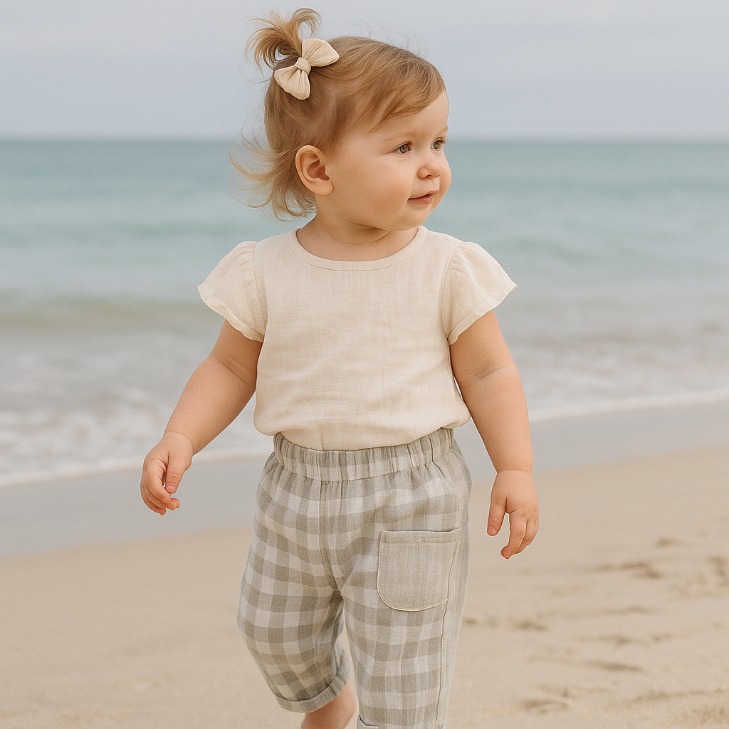 3PCS Soft Cotton Muslin Baby Pants Set | Unisex Plaid Trousers