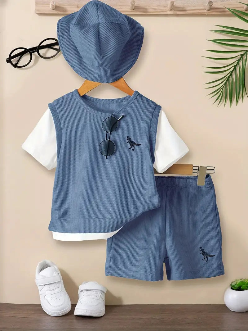 2-Piece Waffle Knit Summer Set – Boys T-Shirt & Shorts