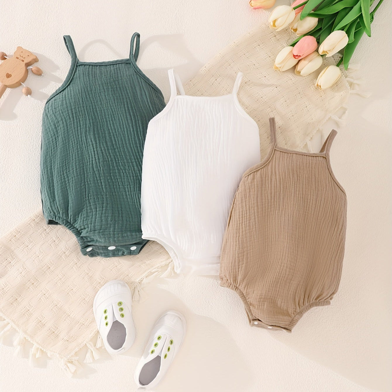 3PCS Baby Muslin Cotton Romper Set | Summer Baby Essentials