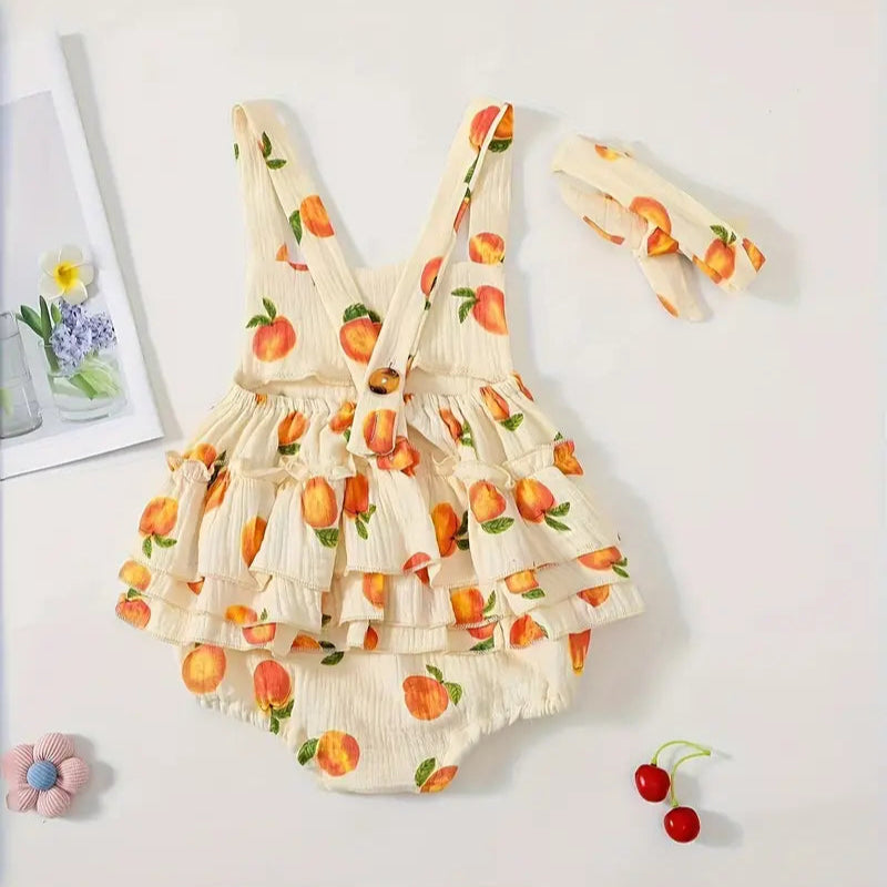 Peach Print Baby Girl Romper