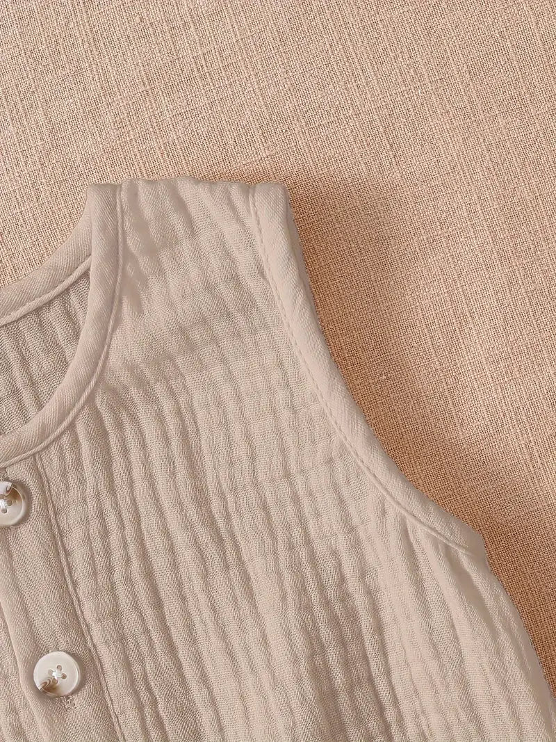 Solid Color Textured Cotton Baby Bodysuit | Unisex Sleeveless Onesie