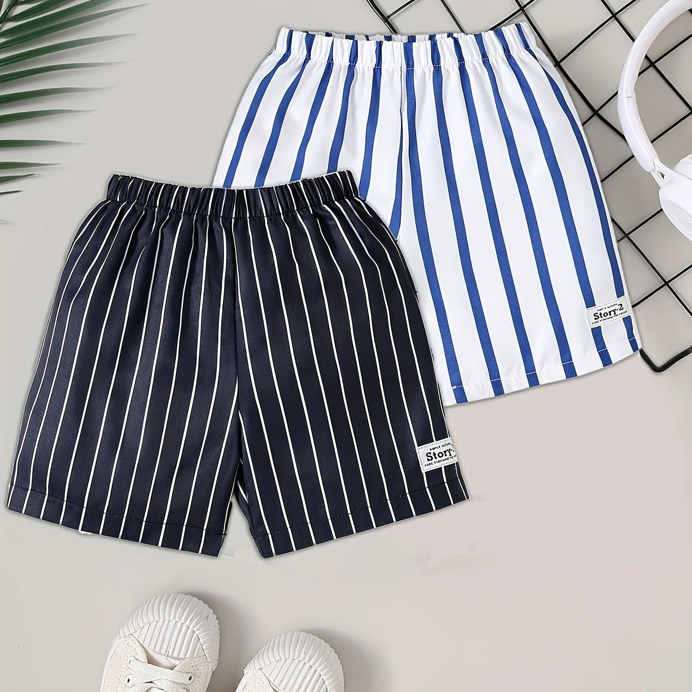 Boys' White & Black Striped Swim Set