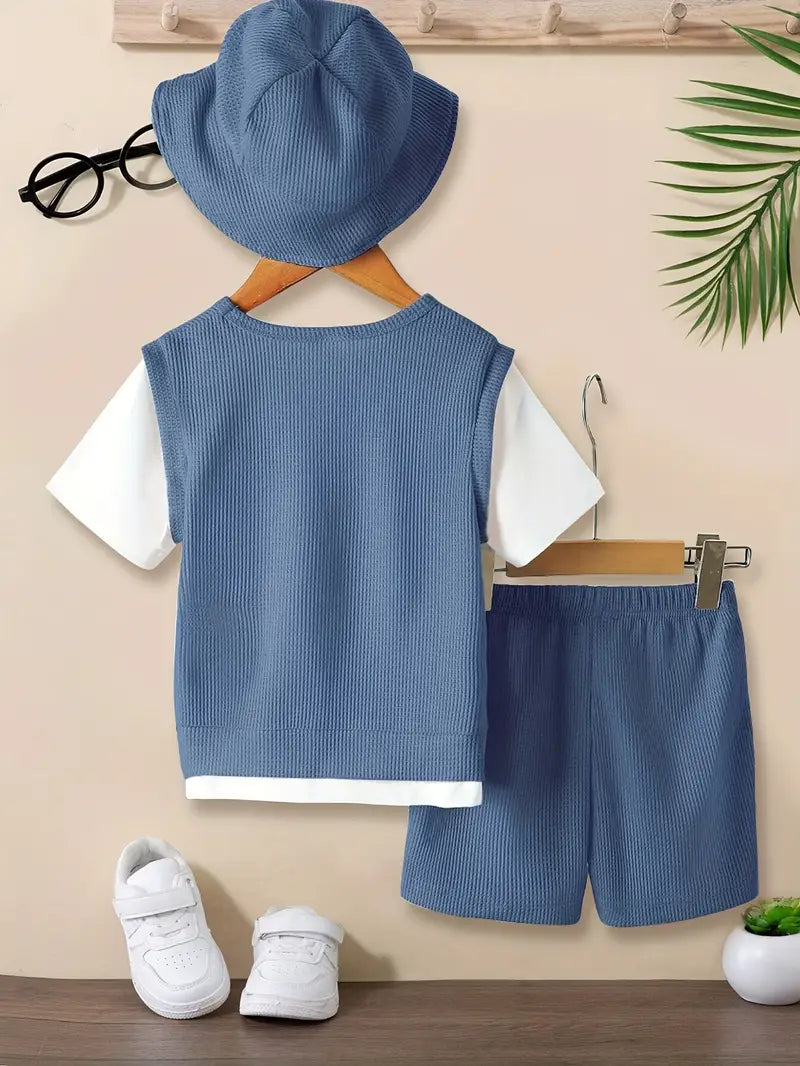 2-Piece Waffle Knit Summer Set – Boys T-Shirt & Shorts
