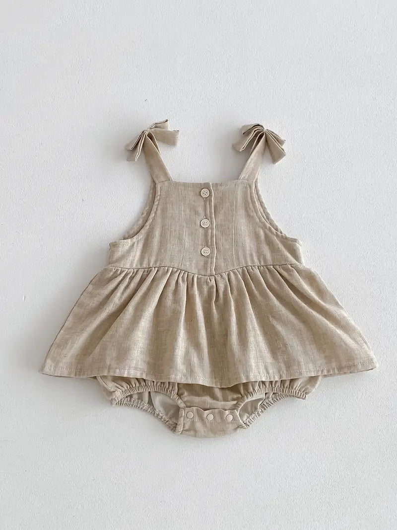 Solid Color Cotton Baby Romper Dress | Casual Sleeveless Onesie