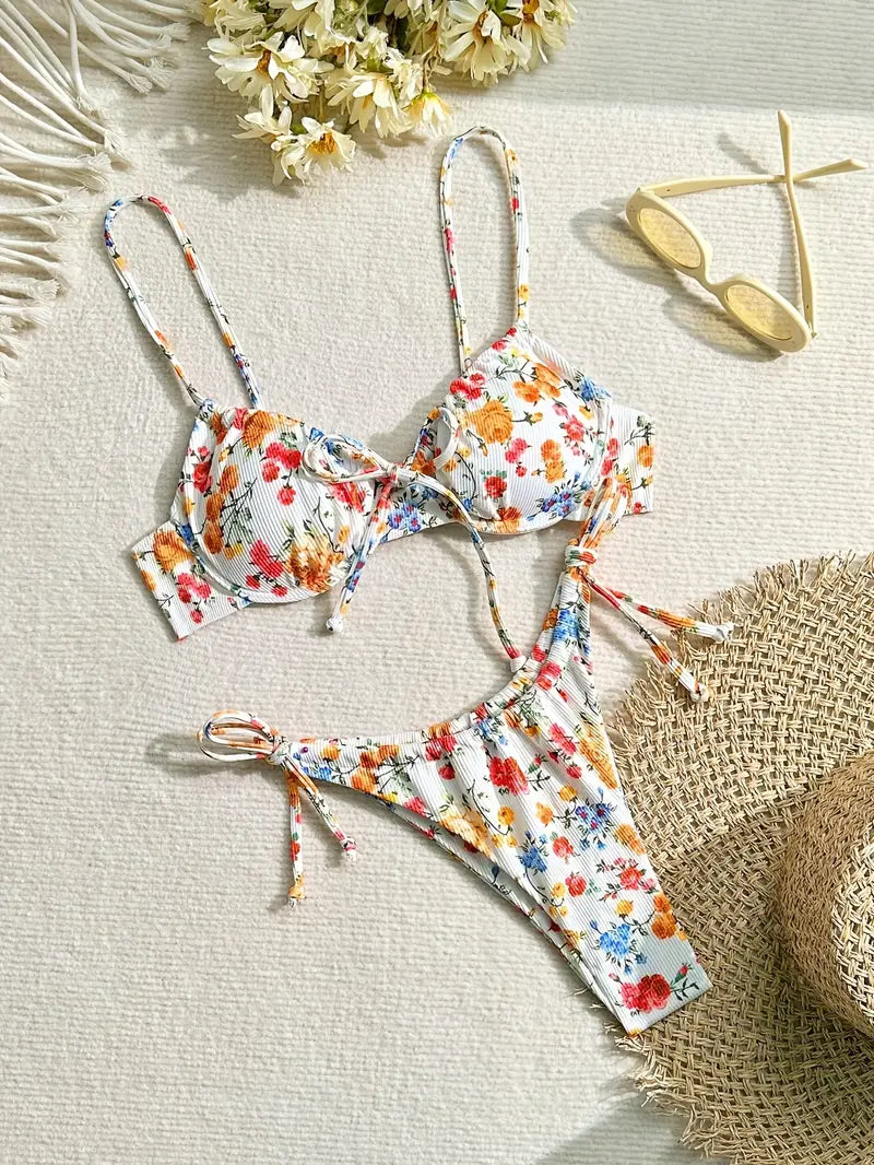 Random Print Bikini with Padded Top