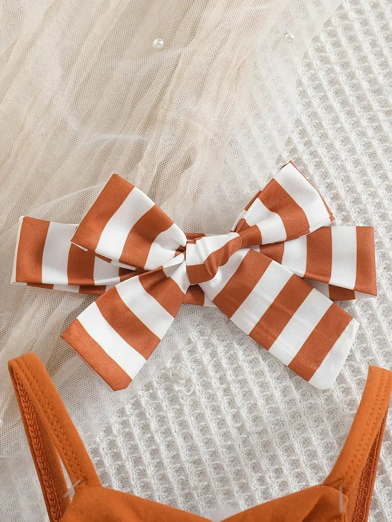 Girls Strapless Top and Striped Shorts Set | Summer Outfit