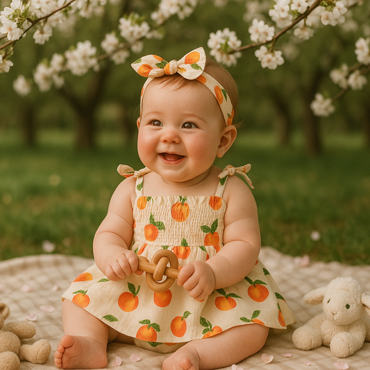 Orange Cotton Romper Dress – Sleeveless & Shirred for Girls