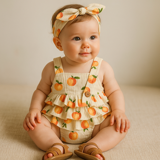 Peach Print Baby Girl Romper