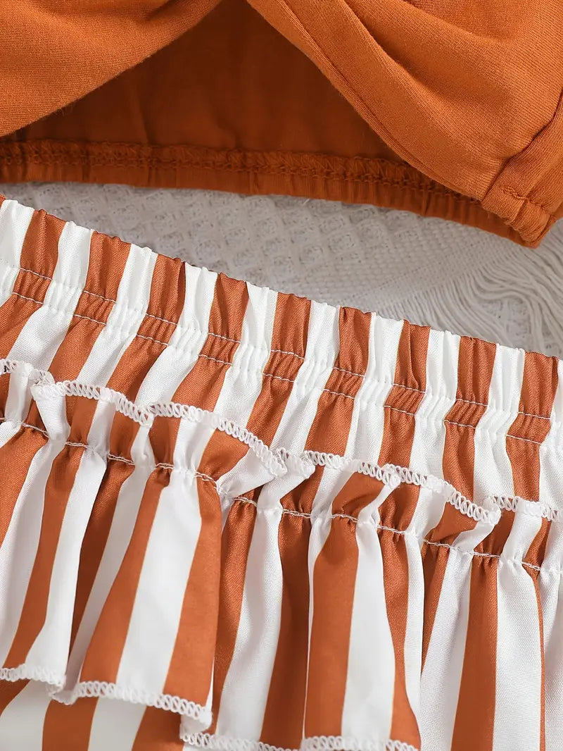 Girls Strapless Top and Striped Shorts Set | Summer Outfit