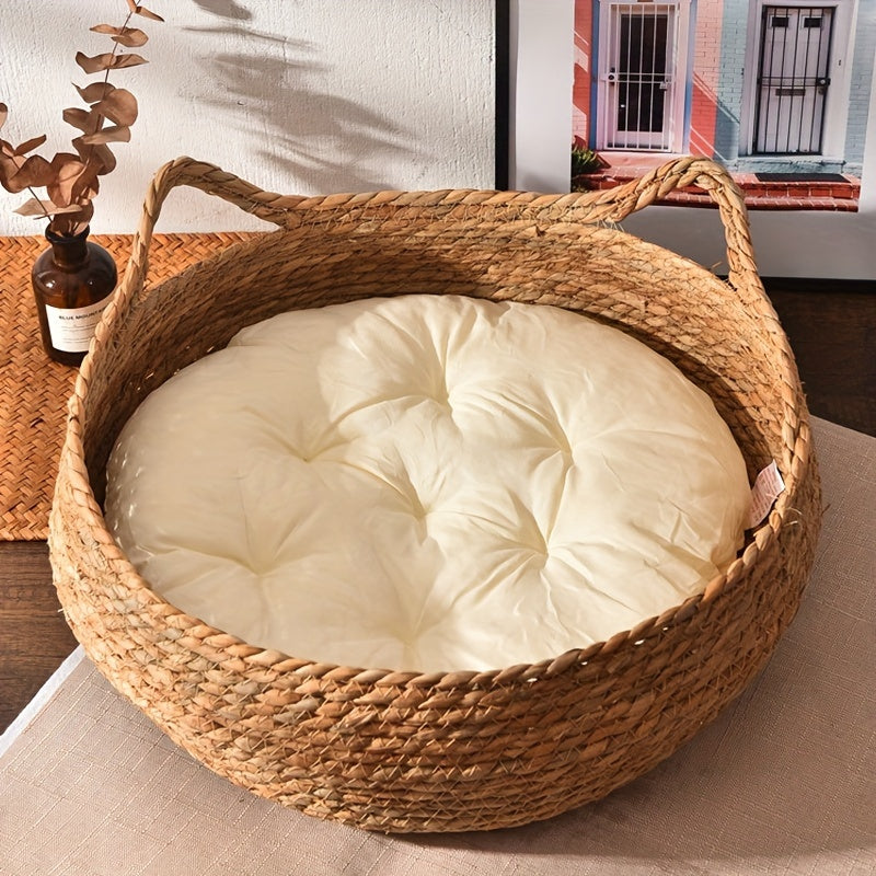 Handwoven Eco Rattan Cat Nest | Breathable Pet Bed