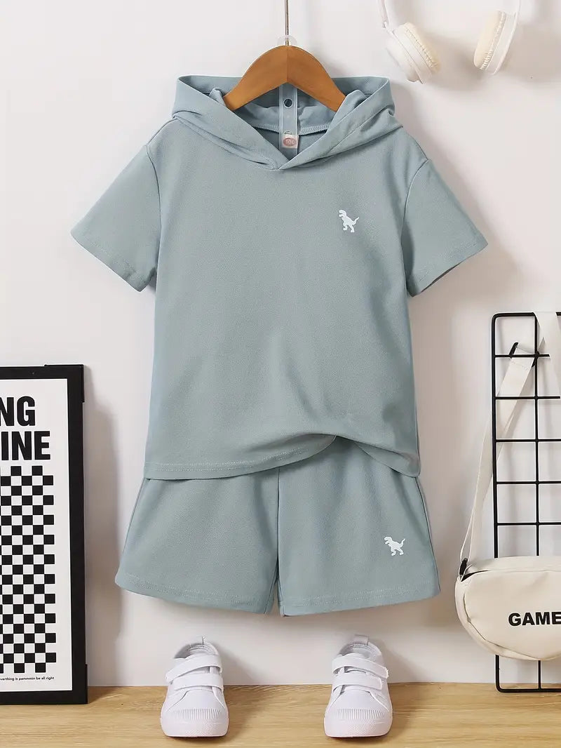 Boys Casual Dinosaur Print Short Sleeve & Shorts Set | Breathable Outfit