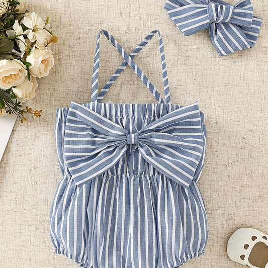 Baby Girl Romper Set with Bow Headband | Outdoor Baby Outfit