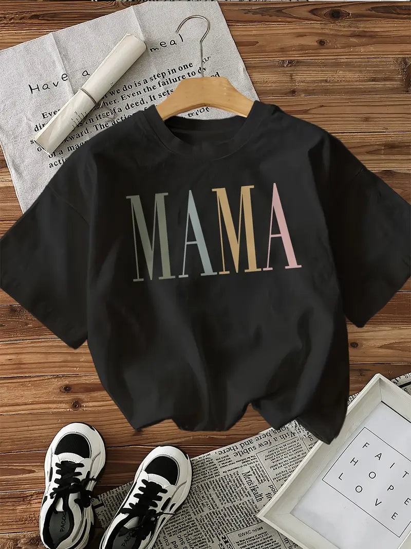Mama Print Cotton Tee – Casual Short Sleeve Top