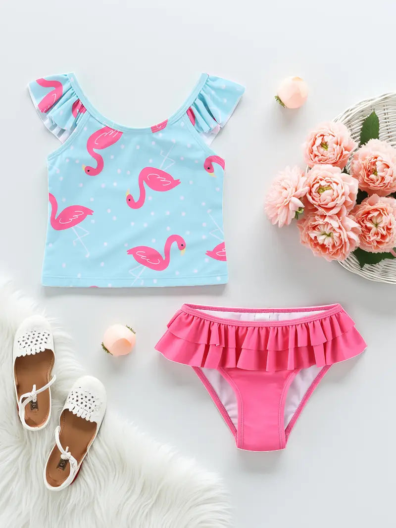 Flamingo Print Two-Piece Swimsuit