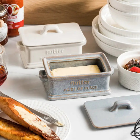 Elegant Ceramic Butter Dish with Wooden Lid | Airtight Kitchen Storage