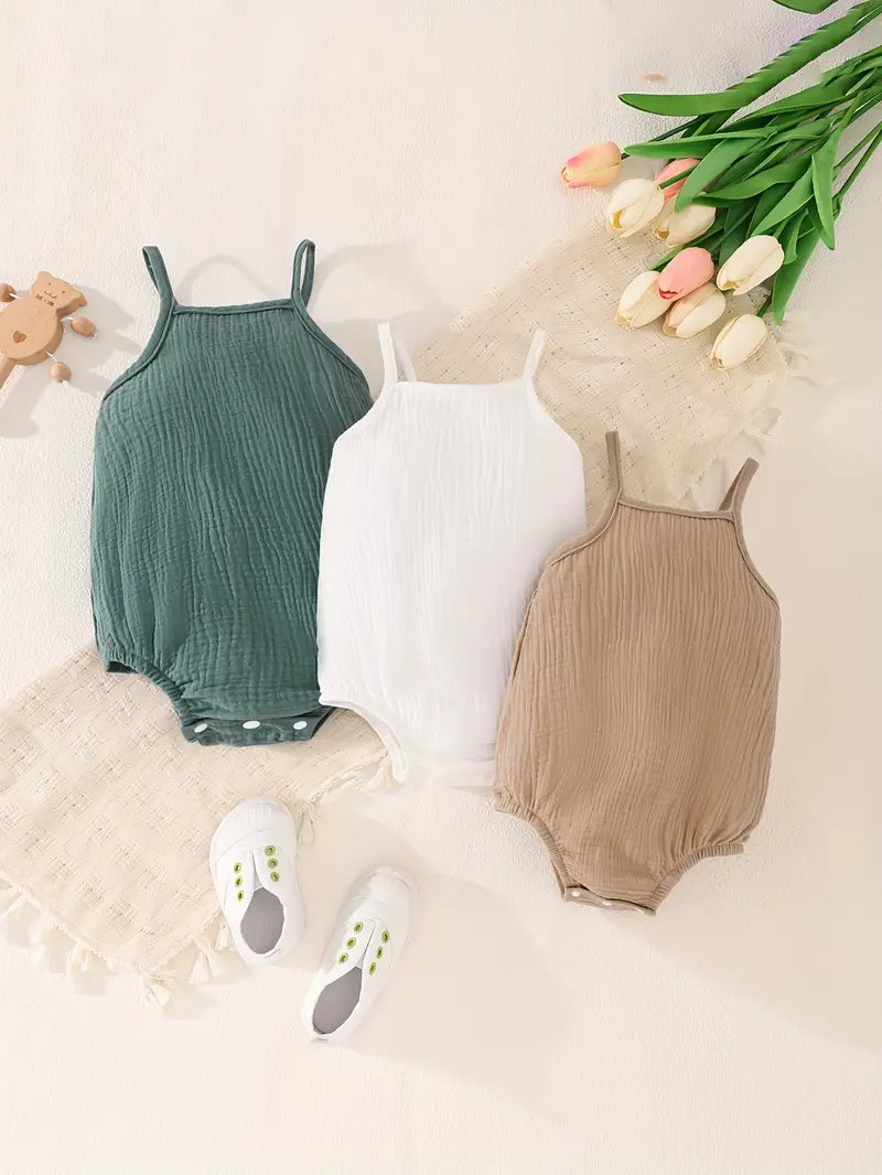 3PCS Baby Muslin Cotton Sleeveless Romper Set | Summer Essentials