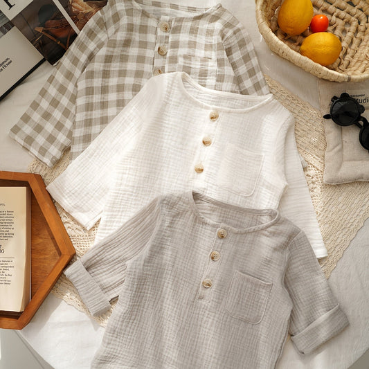 3PCS Baby Boys Cotton Pocket Plaid Shirts