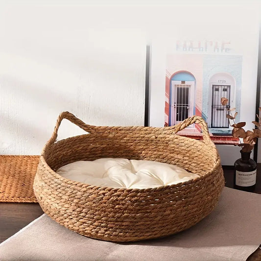 Handwoven Eco Rattan Cat Nest | Breathable Pet Bed