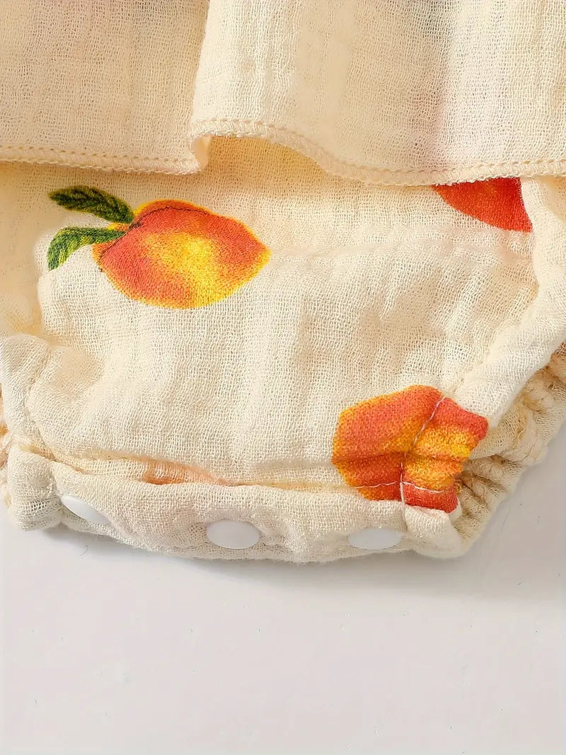 Orange Cotton Romper Dress – Sleeveless & Shirred for Girls