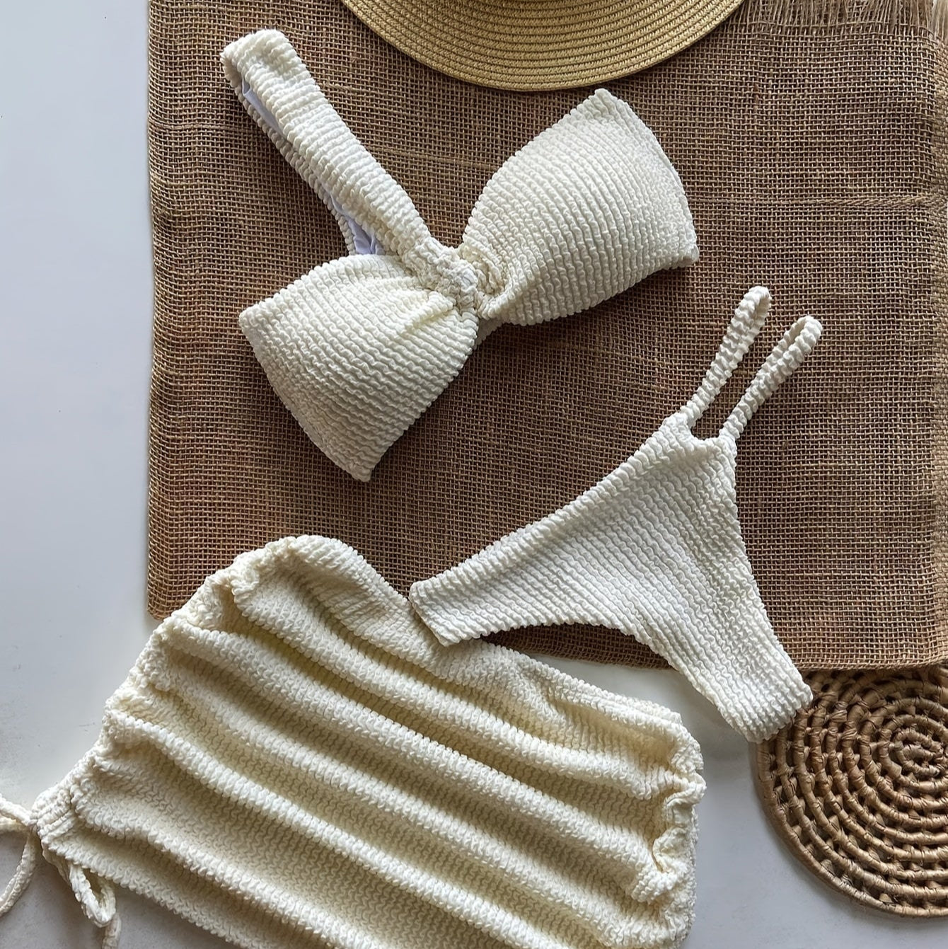 Beige Three-Piece Bikini Set