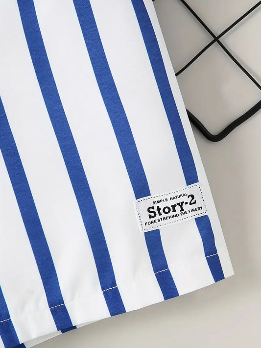 Boys' White & Black Striped Swim Set