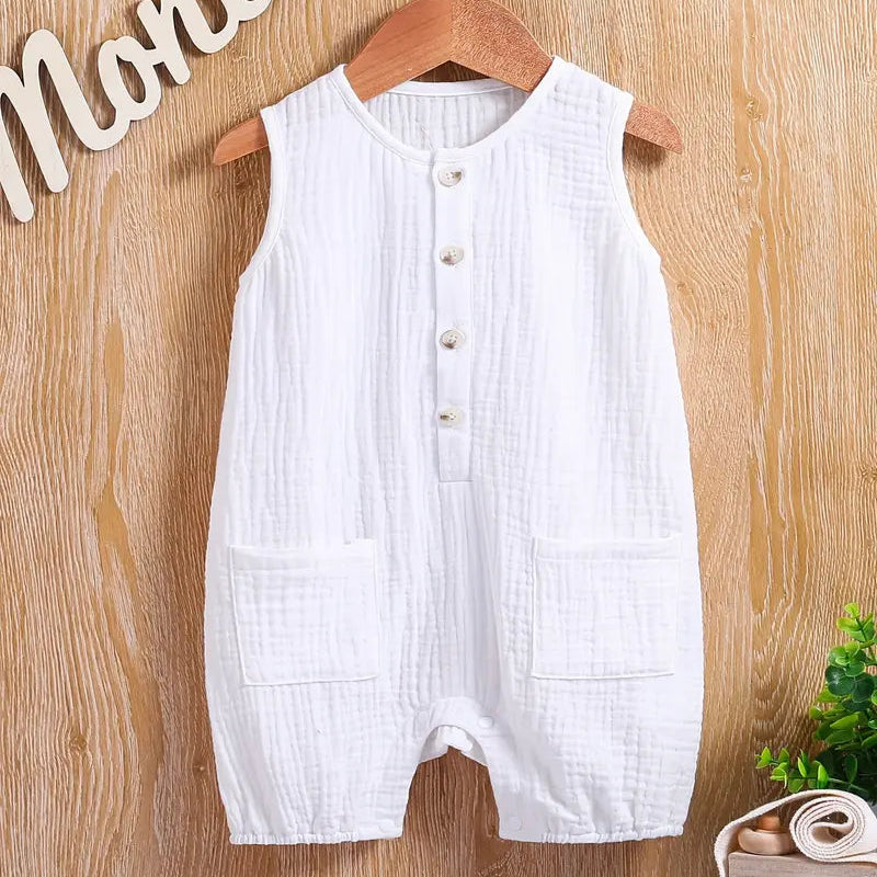 Solid Color Textured Cotton Baby Bodysuit | Unisex Sleeveless Onesie