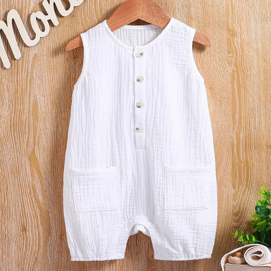 Solid Color Textured Cotton Baby Bodysuit | Unisex Sleeveless Onesie