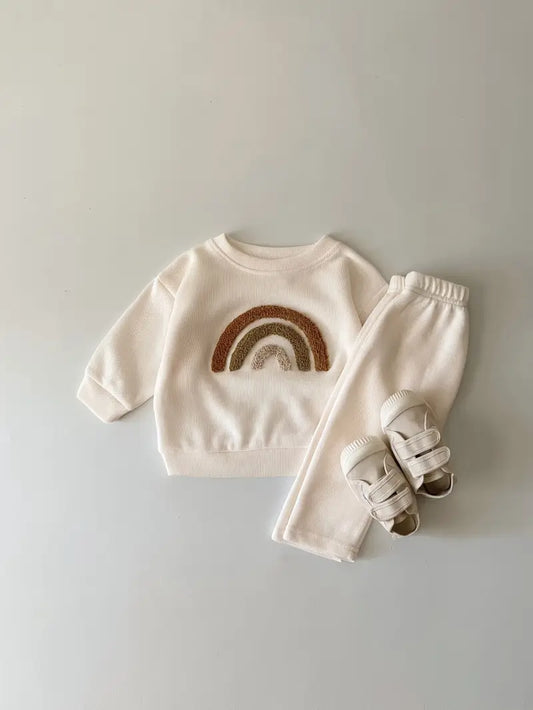 Rainbow Stripe Sweatshirt & Pants Set – Cozy 2-Piece for Kids