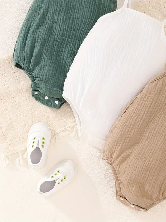 3PCS Baby Muslin Cotton Sleeveless Romper Set | Summer Essentials