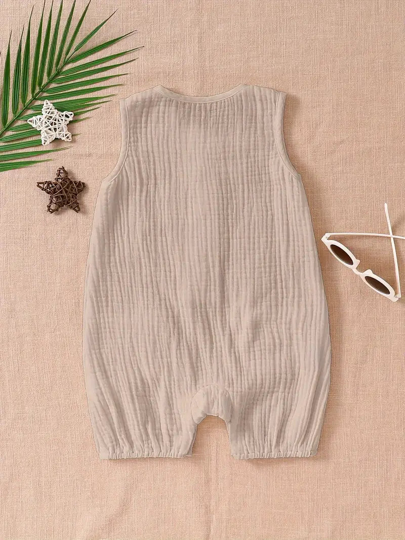 Solid Color Textured Cotton Baby Bodysuit | Unisex Sleeveless Onesie