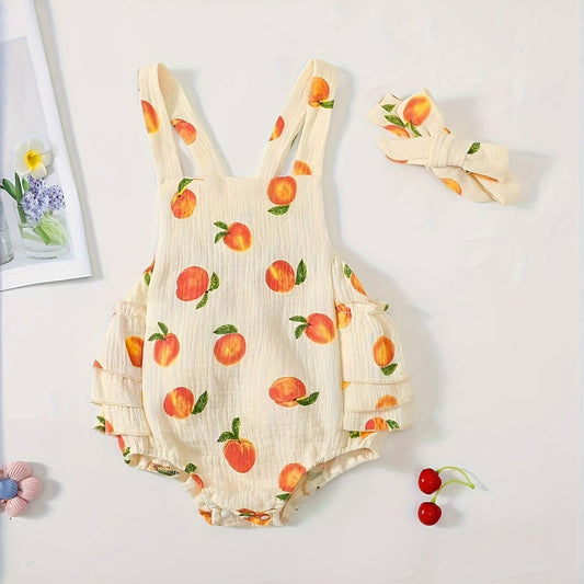 Peach Print Baby Girl Romper