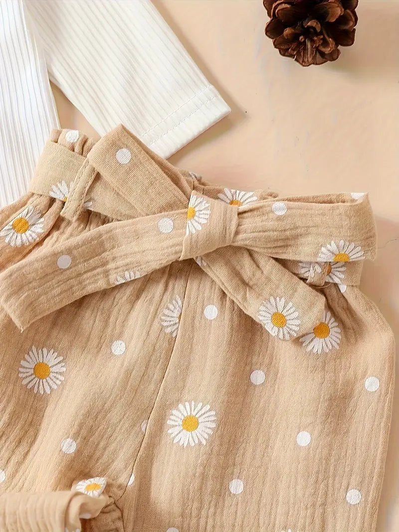3-Piece Baby Girl Outfit – Flutter Onesie, Floral Pants & Headband