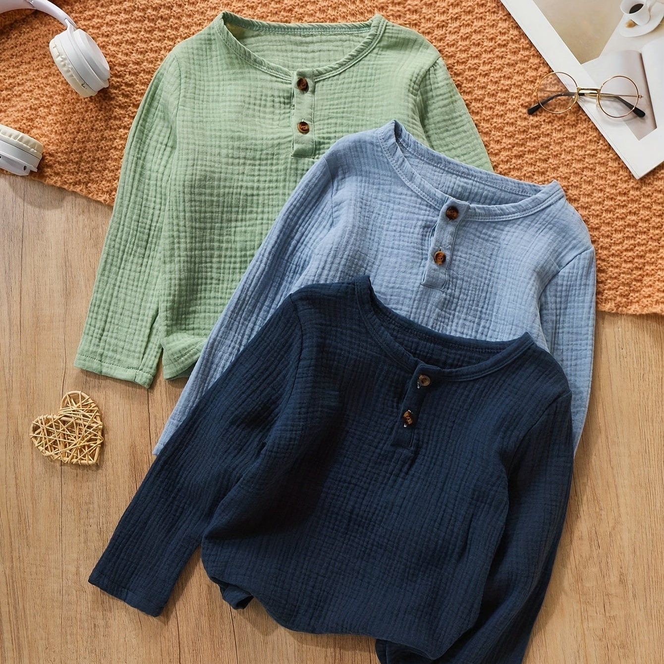 3PCS Boys Cotton Long Sleeve T-Shirts