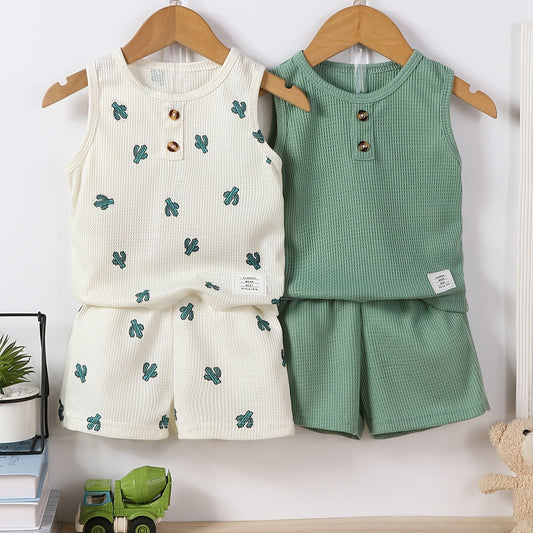 Summer Baby Boy Cactus Print Tank and Pants Set