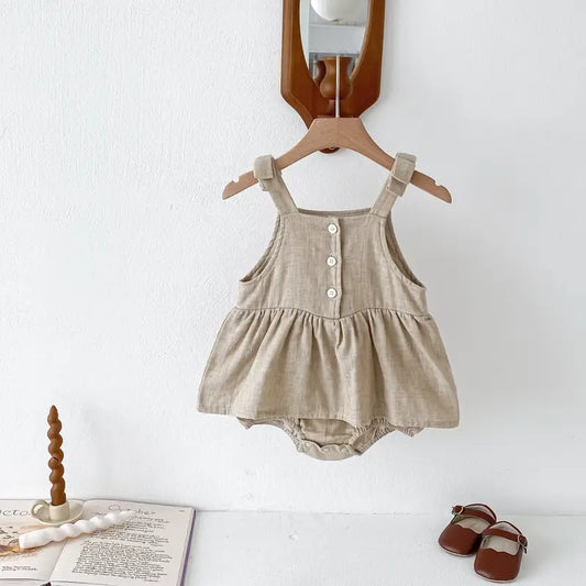 Solid Color Cotton Baby Romper Dress | Casual Sleeveless Onesie