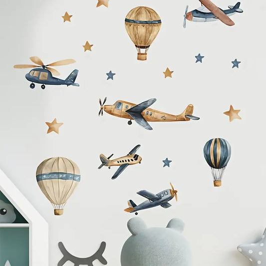 Colorful Aviation-Themed Removable Wall Decals | Nursery & Kids Room Decor
