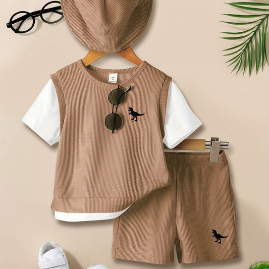 Waffle knit baby boy summer outfit