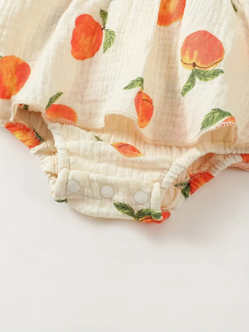 Orange Cotton Romper Dress – Sleeveless & Shirred for Girls