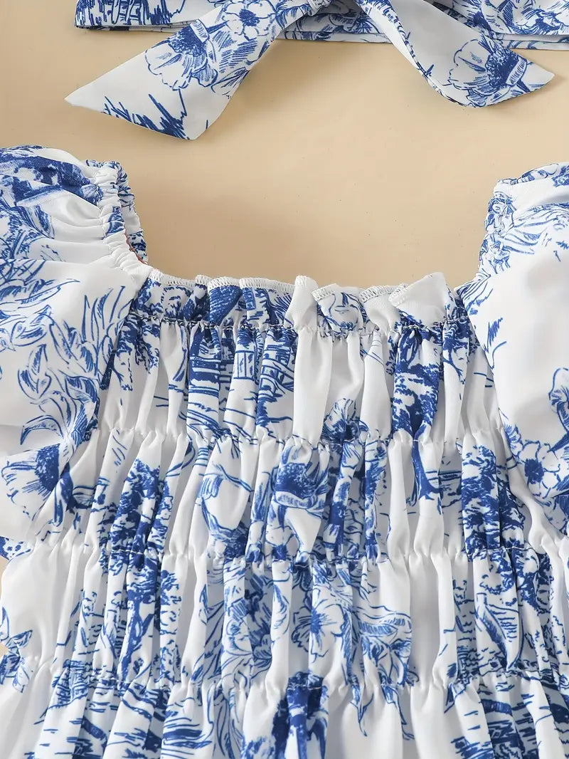 Baby Girl Floral Print Romper with Headband | Summer Outfit