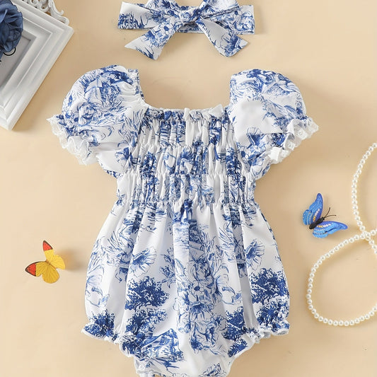 Floral Baby Girl Romper & Headband | Summer Outfit