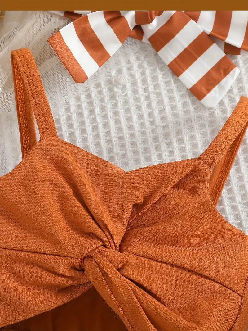 Girls Strapless Top and Striped Shorts Set | Summer Outfit