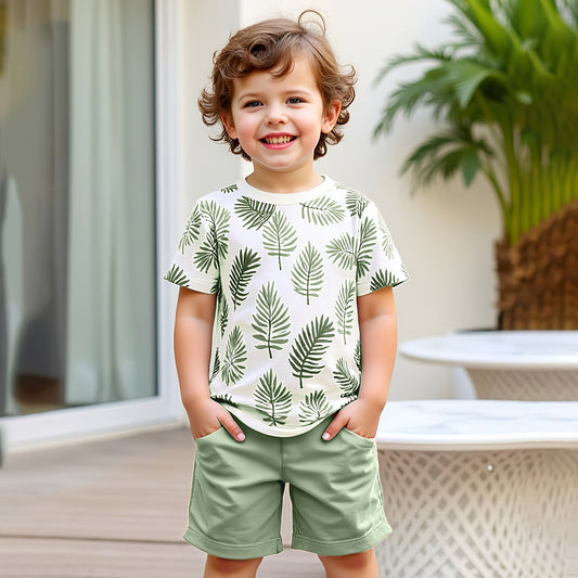 Boys Summer Leaf Print Outfit Set