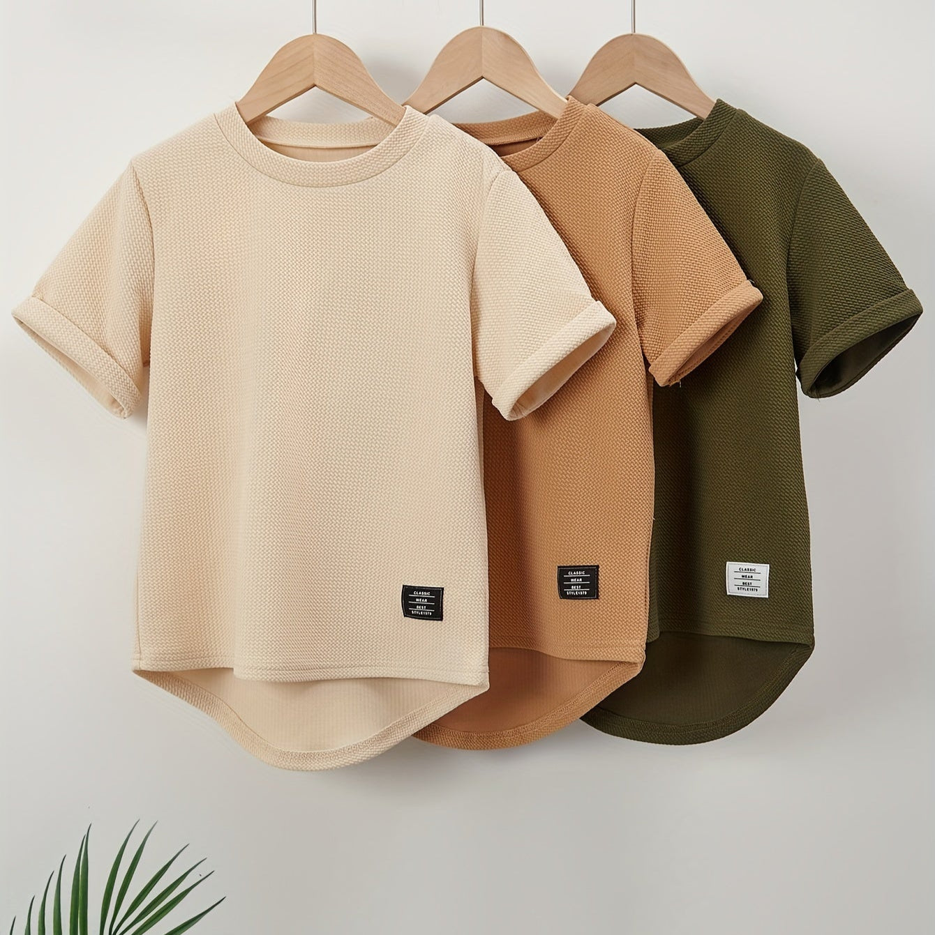 3PCS Boys Solid Color Curved Hem Summer T-Shirts