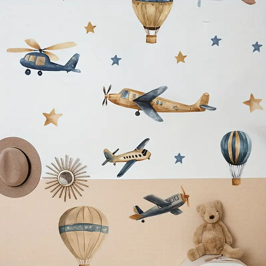 Colorful Aviation-Themed Removable Wall Decals | Nursery & Kids Room Decor